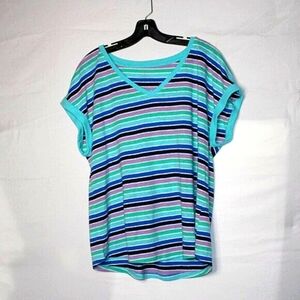 Talbots XL Striped V-Neck Tee Shirt Y2K Vintage Aesthetic